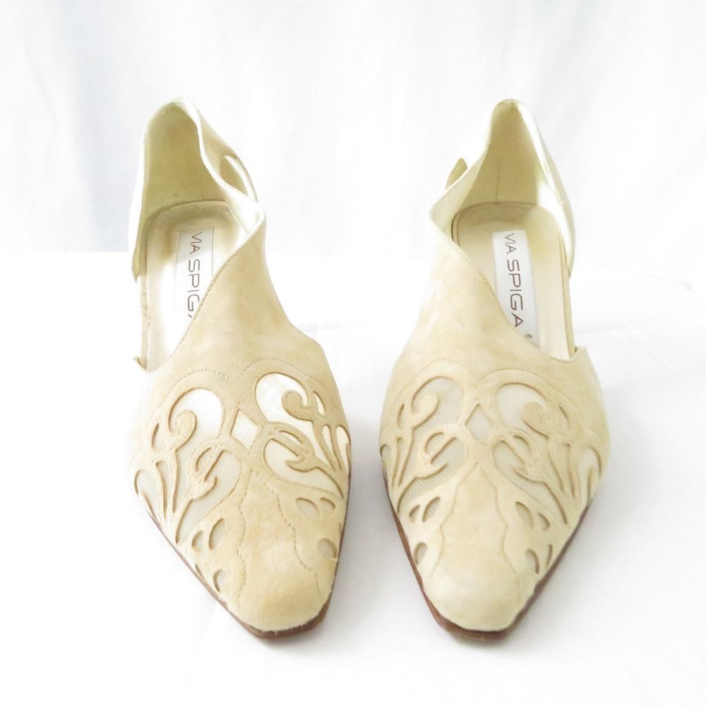 Via Spiga Cream Suede Laser Cut D'orsay Heels Sz 7